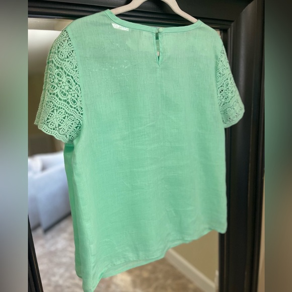 J. Crew Factory Linen Green Lace Short Sleeve Shirt Size‎ 10 - Picture 6 of 7